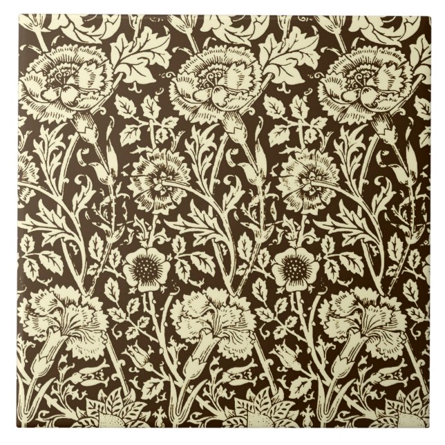 Carreau Art Nouveau Carnation Damas, Brown et crème (Devant)