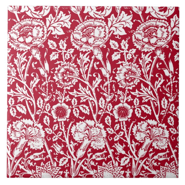 Carreau Art Nouveau Carnation Damask, rouge et blanc (Devant)