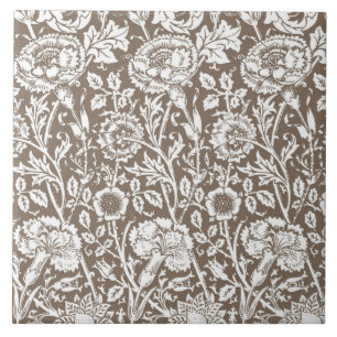Carreau Art Nouveau Carnation Damask, Taupe et blanc