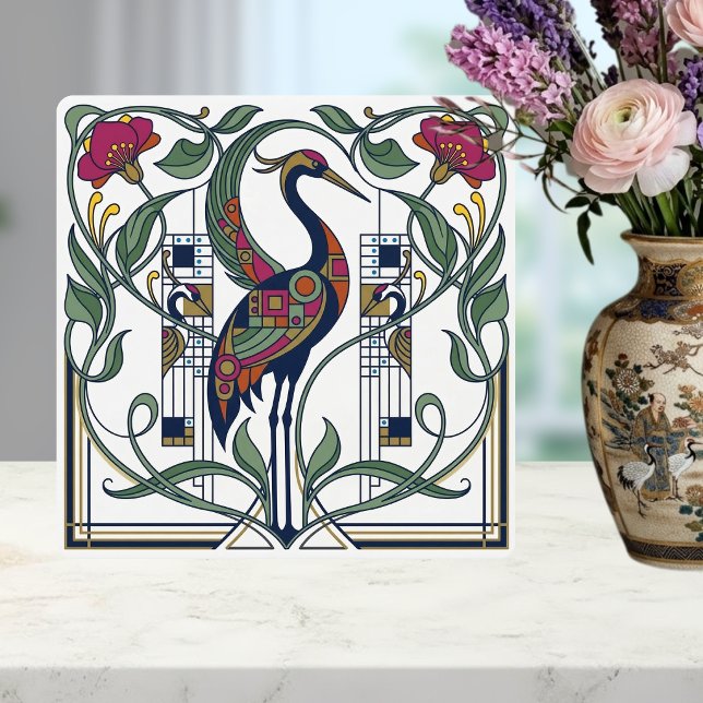 Carreau Art Nouveau Crane Floral Geometric Pattern Ceramic (Créateur téléchargé)