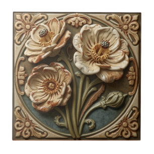 Carreau Art Nouveau Décor Vintage Majolique Floral Artisan