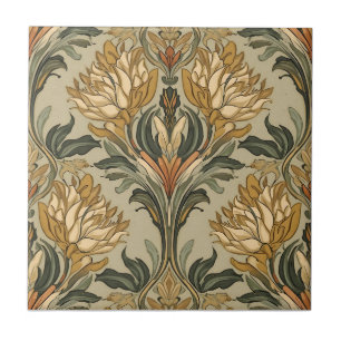 Carreau Art Nouveau Décor Vintage Majolique Floral Artisan