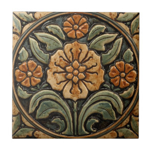 Carreau Art Nouveau Décor Vintage Majolique Floral Artisan