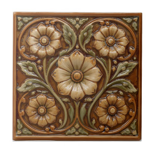 Carreau Art Nouveau Décor Vintage Majolique Floral Artisan