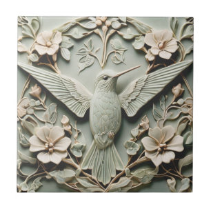 Carreau Art Nouveau Faux Relief Droite Oiseau de colibri