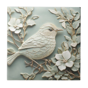 Carreau Art Nouveau Faux Relief Droite Wren Bird Mint