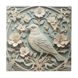 Carreau Art Nouveau Faux Relief Fleurs d'oiseaux Monnaie