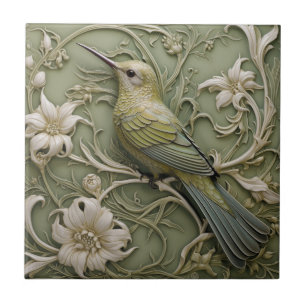 Carreau Art Nouveau Faux relief gauche face au colibri -