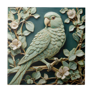 Carreau Art Nouveau Faux Relief L Parakeet Oiseau Vert Tur