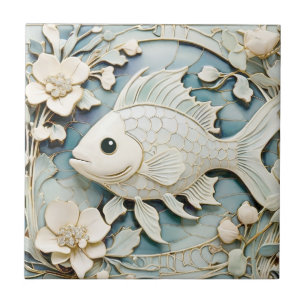 Carreau Art Nouveau Faux Relief Mer Océan Poisson Latéral