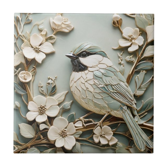 Carreau Art Nouveau Faux Relief Monnaie d'Oiseaux de Chick (Devant)