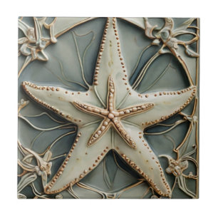 Carreau Art Nouveau Faux Relief Ocean Starfish Sea Star