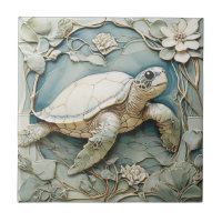 Art Nouveau Faux Relief Océan Tortue droite