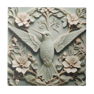 Carreau Art Nouveau Faux Relief Oiseau de mer Floral