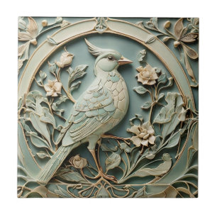 Carreau Art Nouveau Faux Relief Oiseau droit Fancy Floral