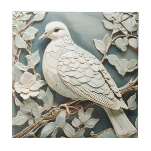 Carreau Art Nouveau Faux Relief Pigeon Dove Bird Mint