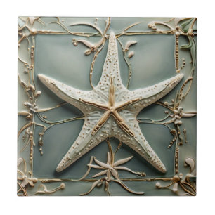 Carreau Art Nouveau Faux Relief Starfish Sea Star Marine