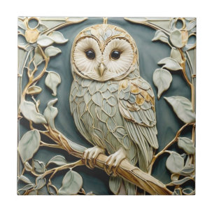 Carreau Art Nouveau Faux Relief Tawny Owl Oiseau des bois
