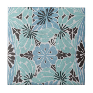 Carreau Art nouveau floral bleu