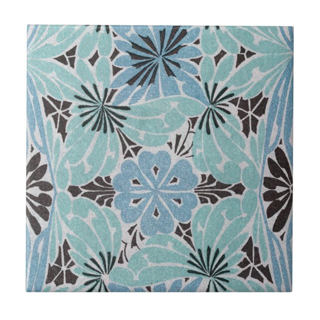 Carreau Art nouveau floral bleu (Devant)