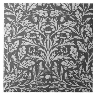 Carreau Art Nouveau floral damas, gris argent / gris