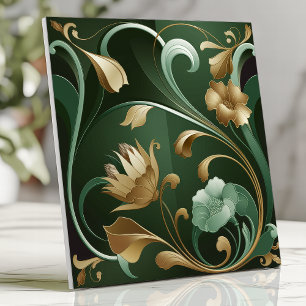 Carreau Art Nouveau floral élégant émeraude et or
