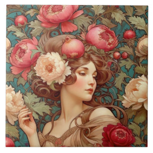 Carreau Art Nouveau Floral Fruit Femme Carrelage céramique