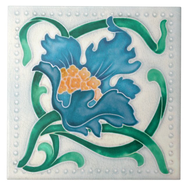 Carreau Art Nouveau Floral Majolica Faux Relief (Devant)