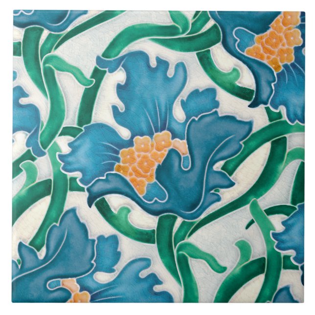 Carreau Art Nouveau Floral Majolica Motif (Devant)