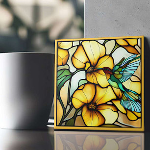 Carreau Art Nouveau Jardin des colibris Faux Vitraux