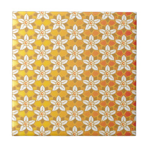 Carreau Art Nouveau jaune Jonquil papier peint fleuri damé