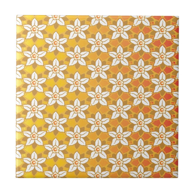 Carreau Art Nouveau jaune Jonquil papier peint fleuri damé (Devant)