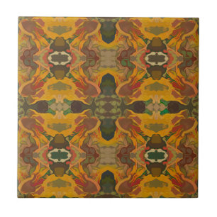 Carreau Art Nouveau Jaune Or Vert Motif Vintage