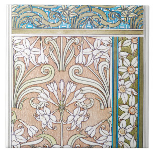 Carreau Art nouveau jonquille Verneui textile floral art