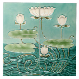 Carreau Art Nouveau Jugendstil Vert Nénuphar