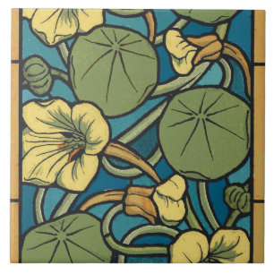 Carreau Art Nouveau Nasturtium Bleu Or floral Verneuil
