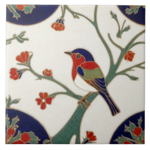 Carreau Art Nouveau Oiseau coloré Art Déco