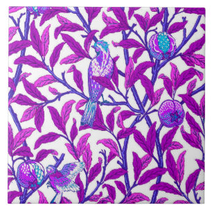 Carreau Art Nouveau Oiseau & grenade, Améthyste Purple