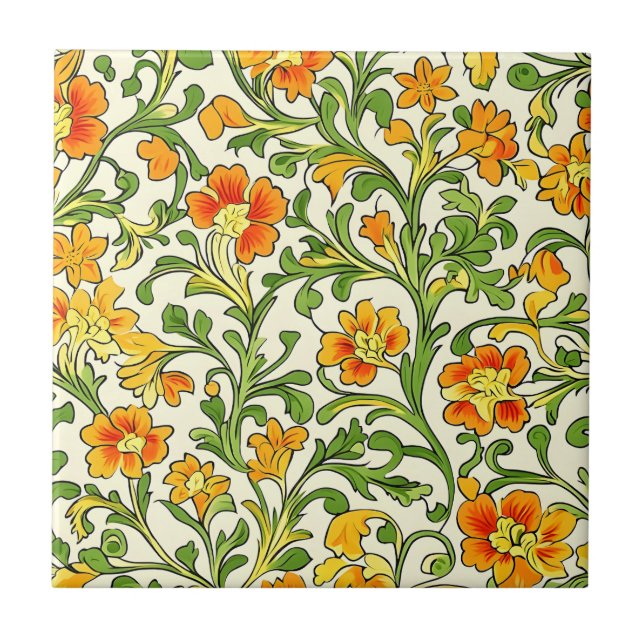 Carreau  Art Nouveau orange and yellow floral pattern  (Devant)