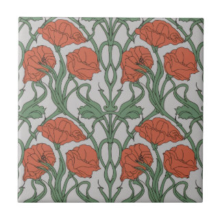 Carreau Art Nouveau Red Poppy Floral Print