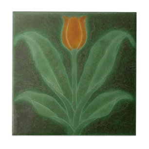 Carreau Art nouveau représentant une tulipe jaune-