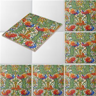 Carreau Art Nouveau Rétro Paons & Fruits par Walter Crane