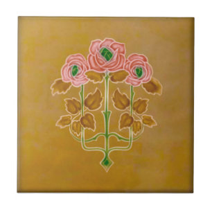 Carreau Art Nouveau Roses sur la reproduction d'antiquité