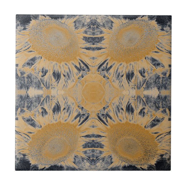 Carreau Art Nouveau Tournesol Or Noir Jaune Floral (Devant)