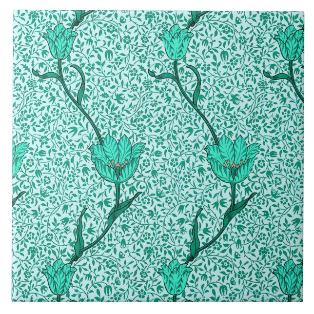 Carreau Art Nouveau Tulip Damask, Turquoise (Devant)