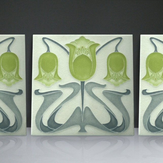 Carreau Art Nouveau Tulipes Vertes Accueil Décor Mur (Créateur téléchargé)