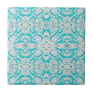 Carreau Art Nouveau Turquoise Blanc Décor Motif en miroir