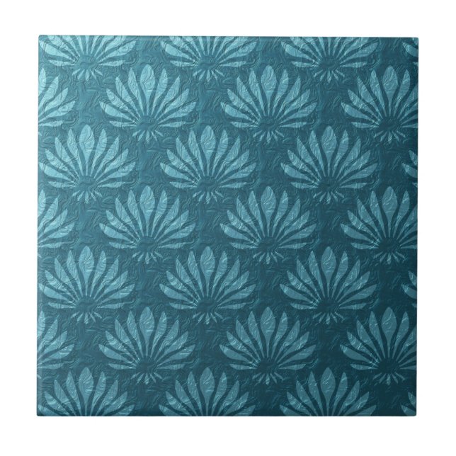 Carreau Art nouveau, Turquoise, métallique, art déco, vent (Devant)