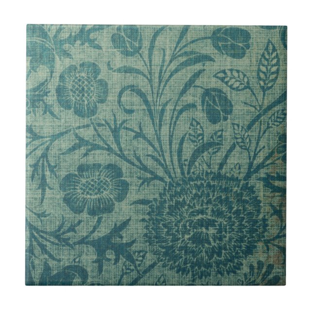 Carreau art Nouveau, turquoise, style William Morris, flor (Devant)