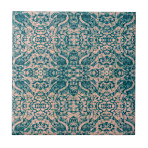 Carreau Art Nouveau Turquoise Vert Beige Miroir Art Motif 